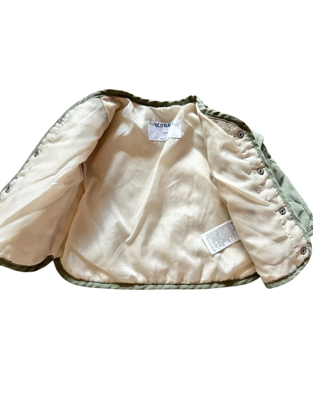 Old Navy 0-3 months quilted button front jacket in sage green